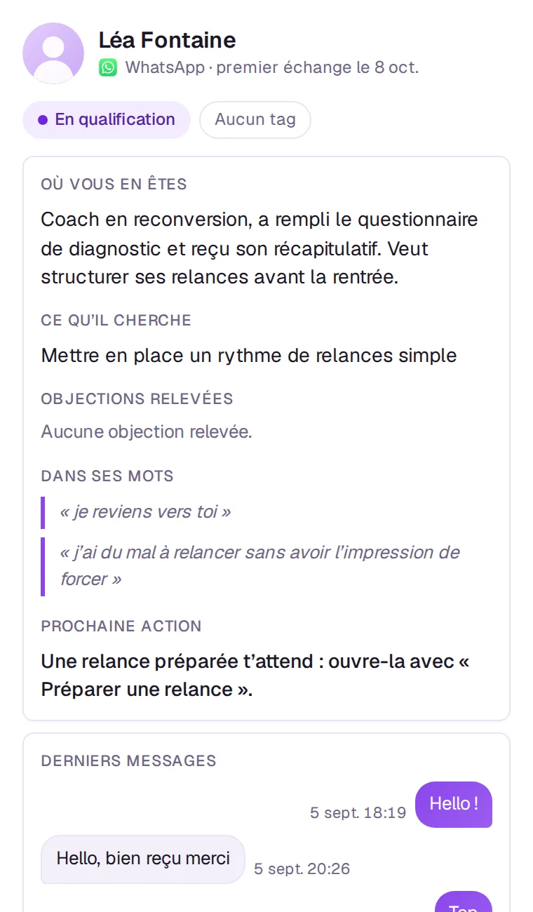 Ficiel screen in Claude: A lead profile