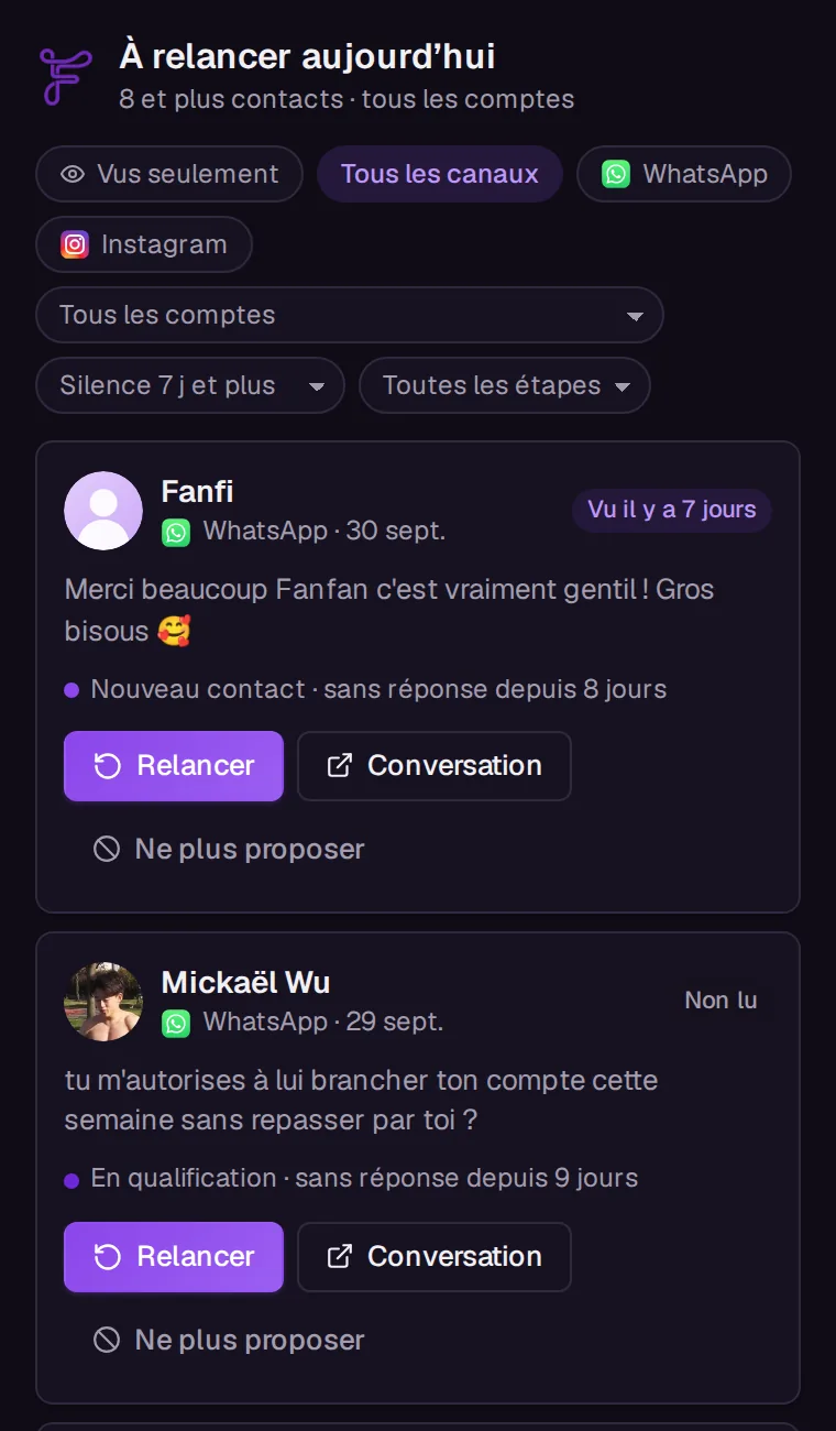 Écran Ficiel dans Claude : Qui relancer