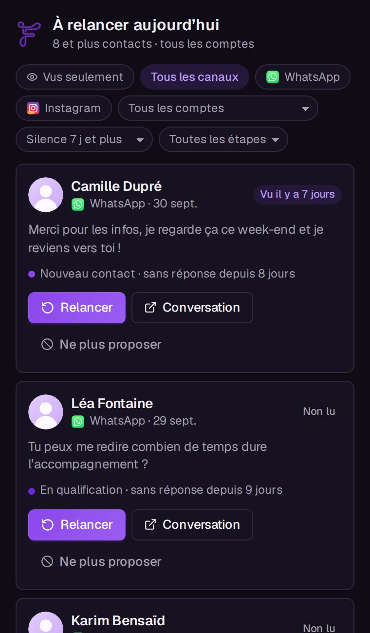 Écran Ficiel dans Claude : Qui relancer